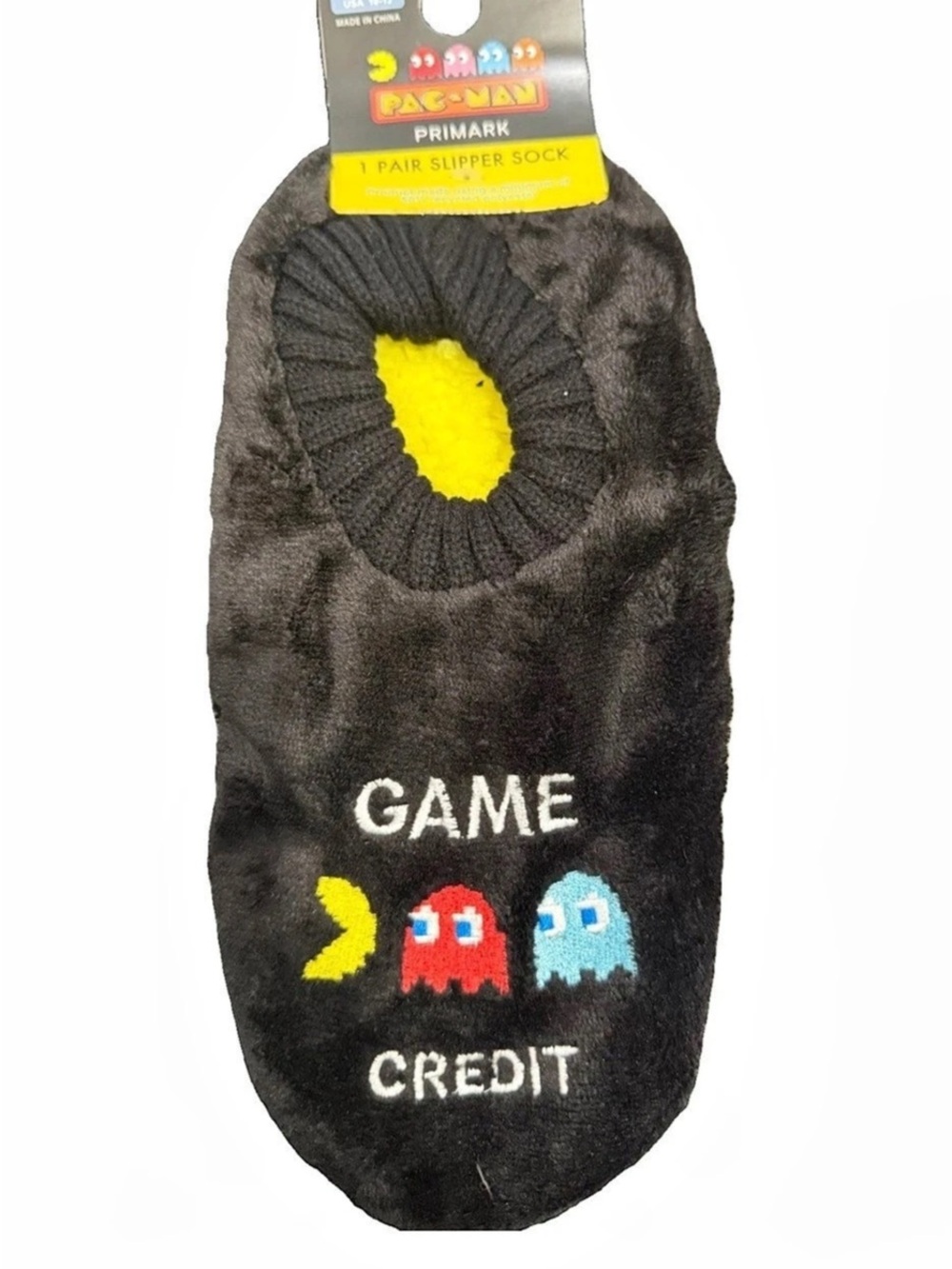 Primark Pac-Man slipper sock Black & Yellow Men's US 10-13 NWT